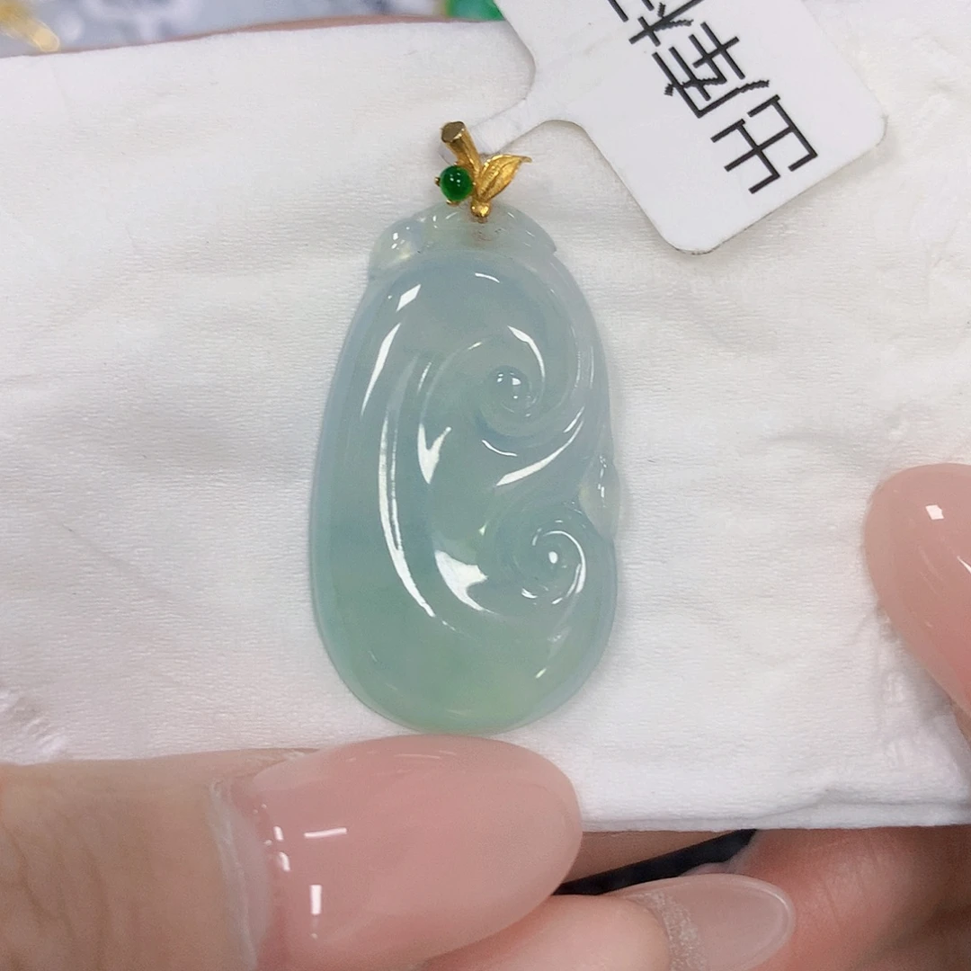 翡翠18K金镶嵌颈饰天然翡翠a货 百元以上9米证书费自理