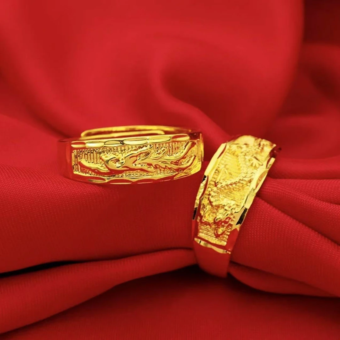 合金戒指 【龙凤戒指】时尚百搭情侣结婚精美可调节龙凤呈祥不掉色