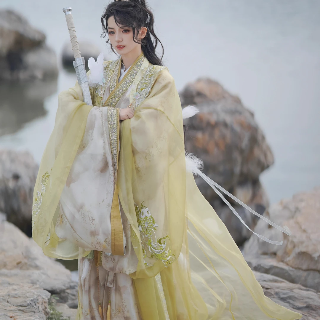 正版原创汉服男装2025新款魏晋重工刺绣锦鲤印花汉服男女同款古装