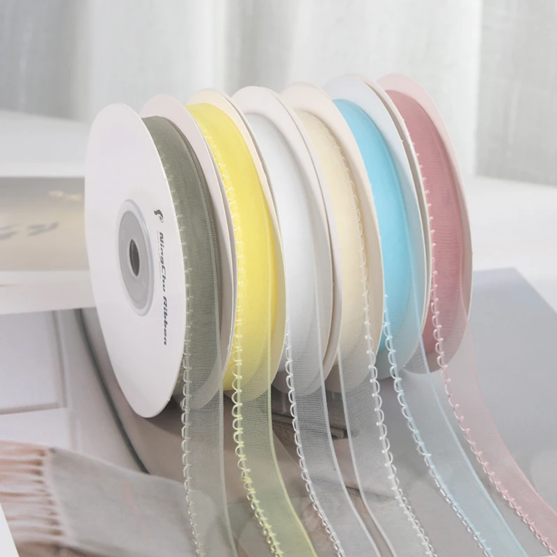 1cm单钩边雪纱带鲜花礼品婚礼蛋糕装饰diy蝴蝶结包装丝带花边织带