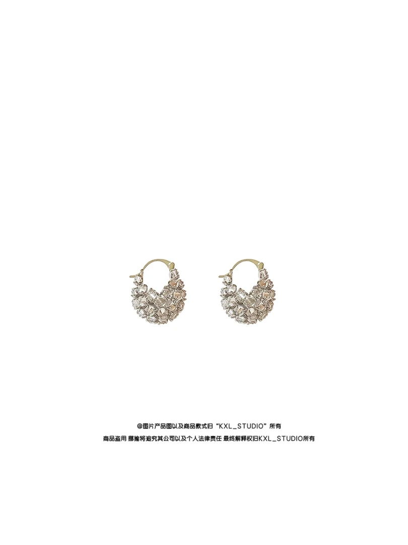 铜合金锆石耳饰 KXL-STUDIO 【KELE精选】密织蜂巢锆石包包耳环2082