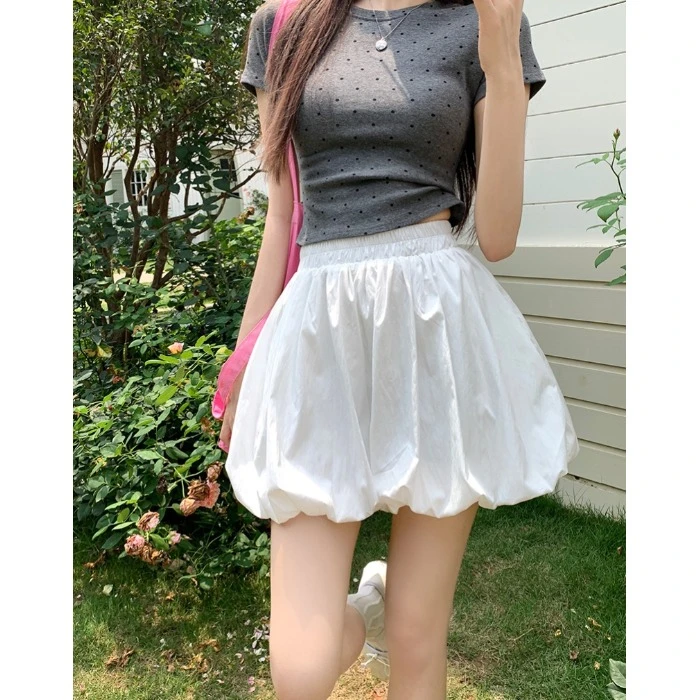 设计感白色短裙高腰半身裙女装夏季小众花苞裙裙裤黑色蓬蓬a字裙