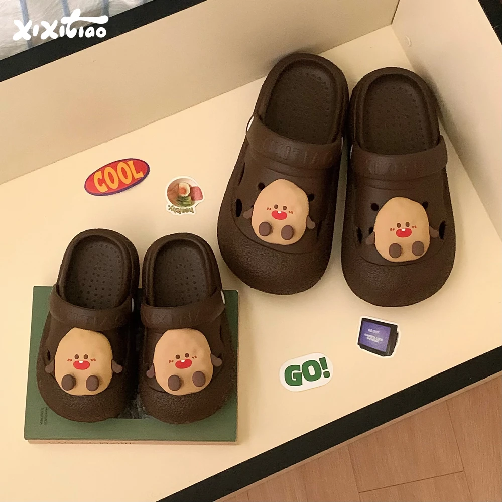 细细条 可爱土豆亲子洞洞鞋eva软底两穿防滑拿铁色夏季沙滩凉鞋女