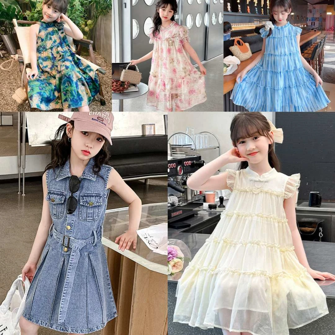 (LYY3.)25年夏季新款中大童时尚日常女童亲子款连衣裙套装