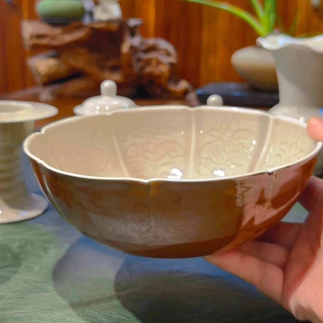 仿宋花口洗 紫定 花口 19.5