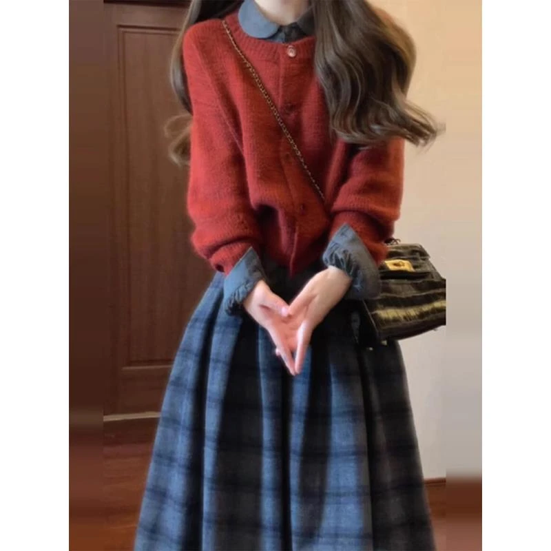 深秋初冬搭配一整套富家千金温柔系小香风穿搭气质连衣裙子套装女