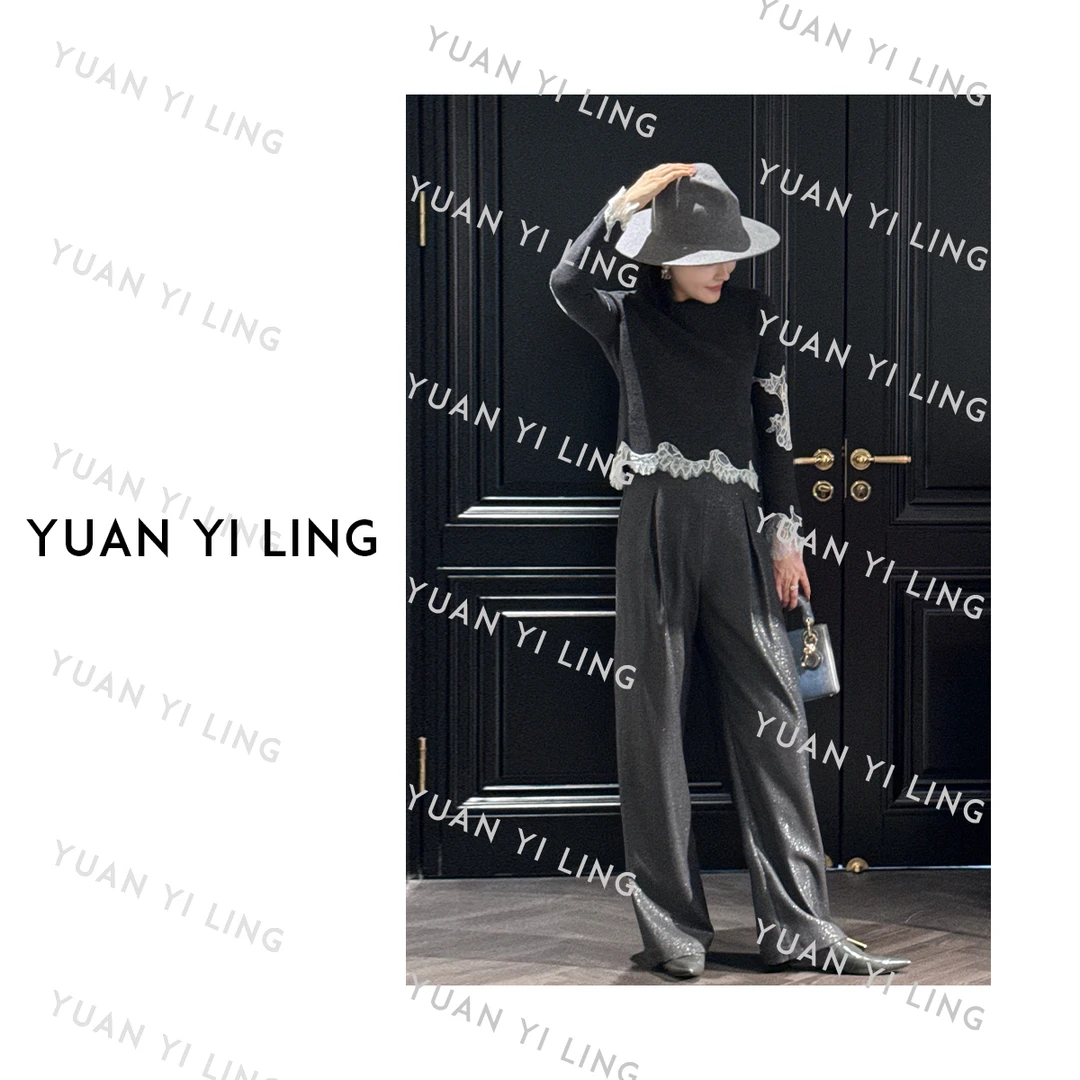 袁艺灵【浪漫序曲 】25秋冬羊毛撞色蕾丝拼接针织毛衣