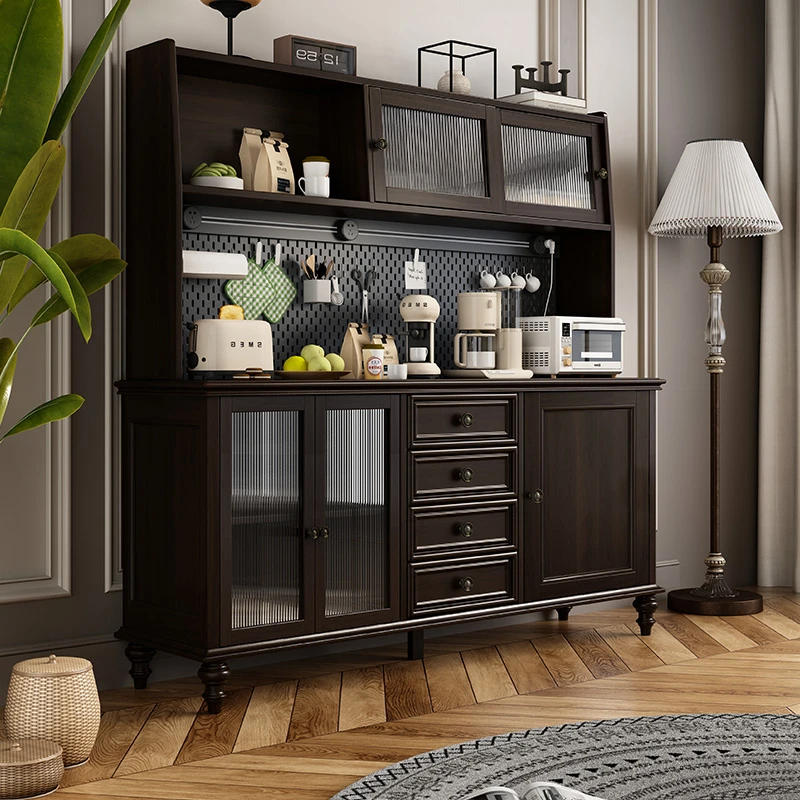 美式实木餐边柜现代简约小户型抽屉柜储物柜胡桃木色酒柜收纳柜