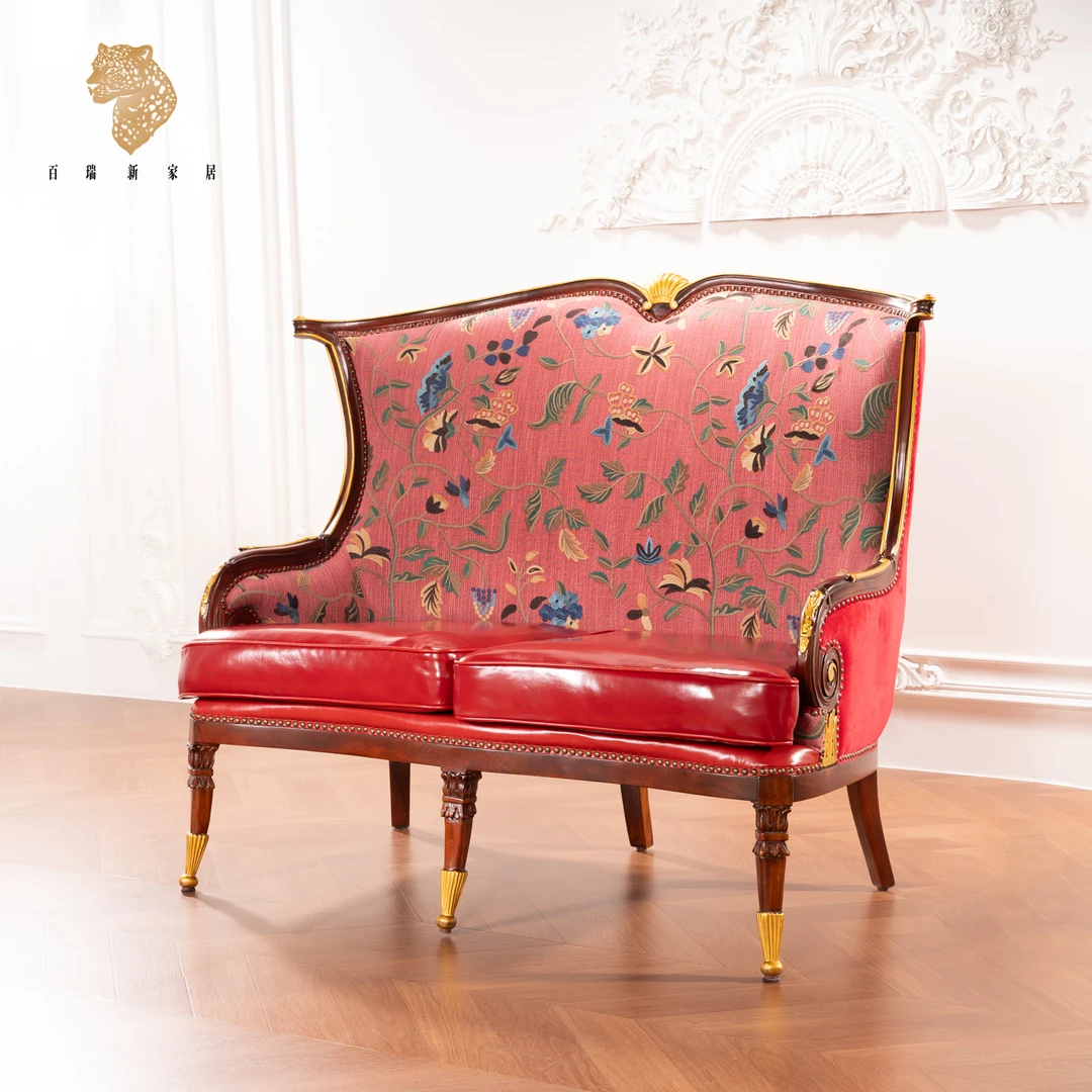 百瑞新美式乡村田园风双人沙发椅别墅两人位沙发椅-RH-BRX1896