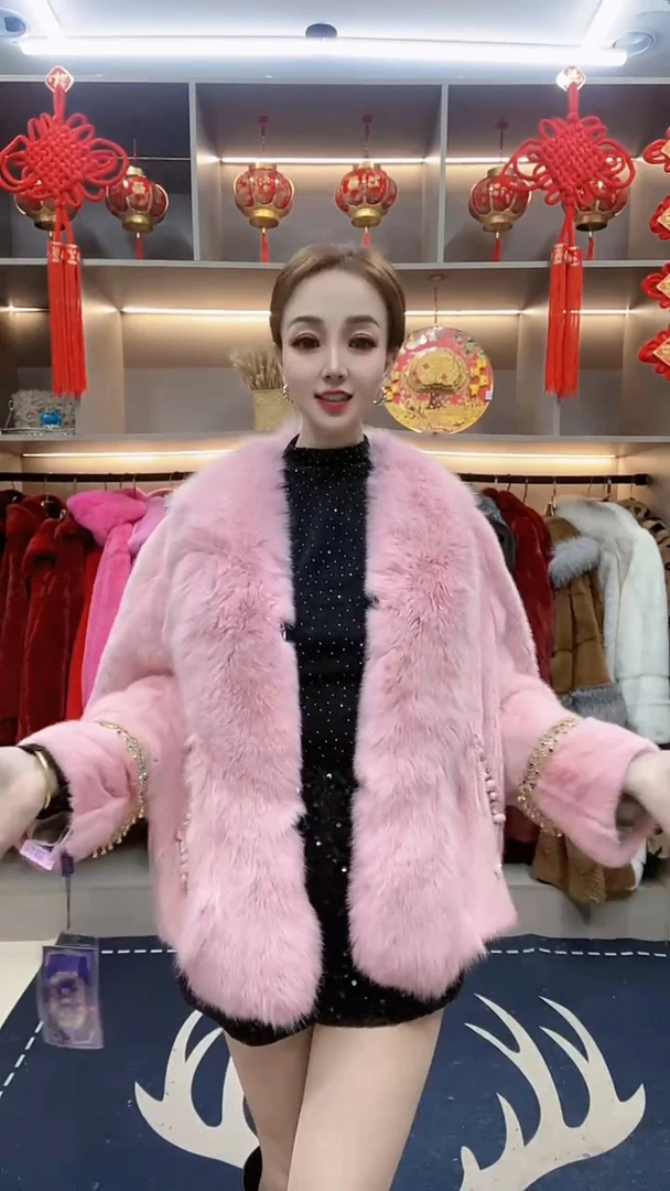 2024貂皮大衣整貂进口天鹅绒水貂毛女外套蝙蝠袖皮草狐狸毛领斗篷