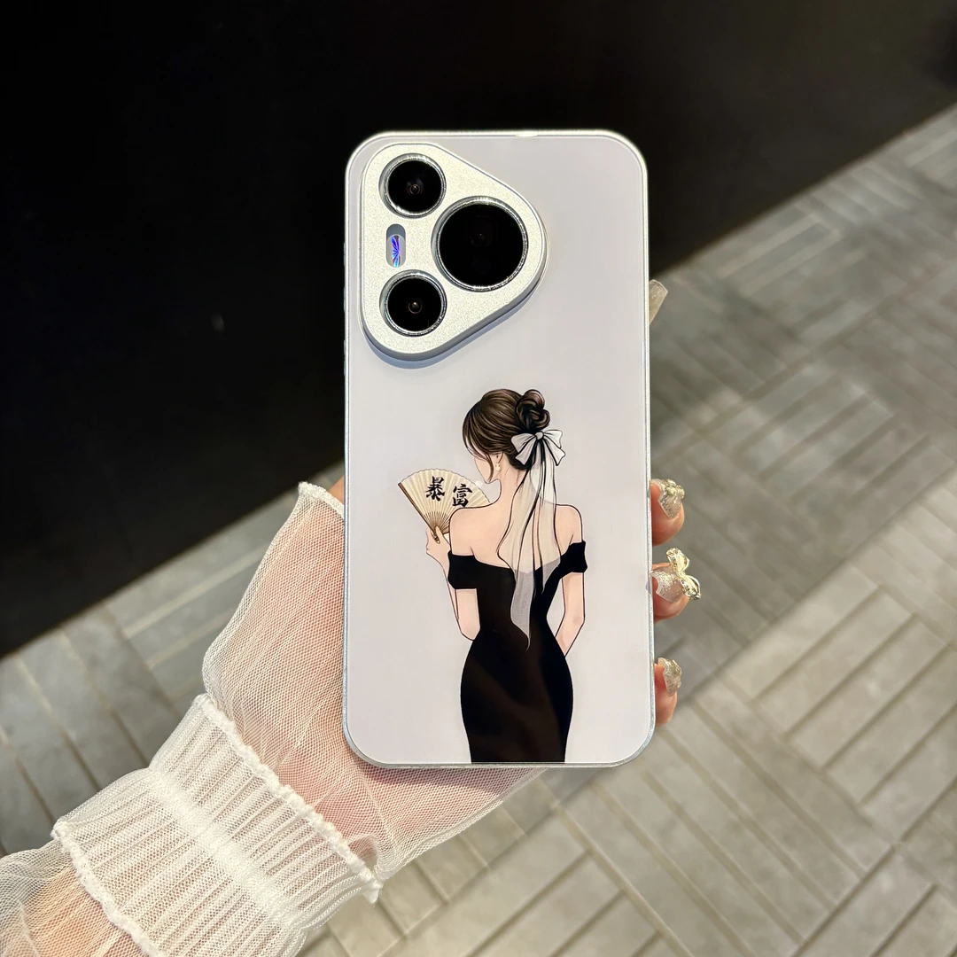 苹果/华为/oppo/vivo/小米暴富背影女孩适用pura70玻璃防摔手机壳