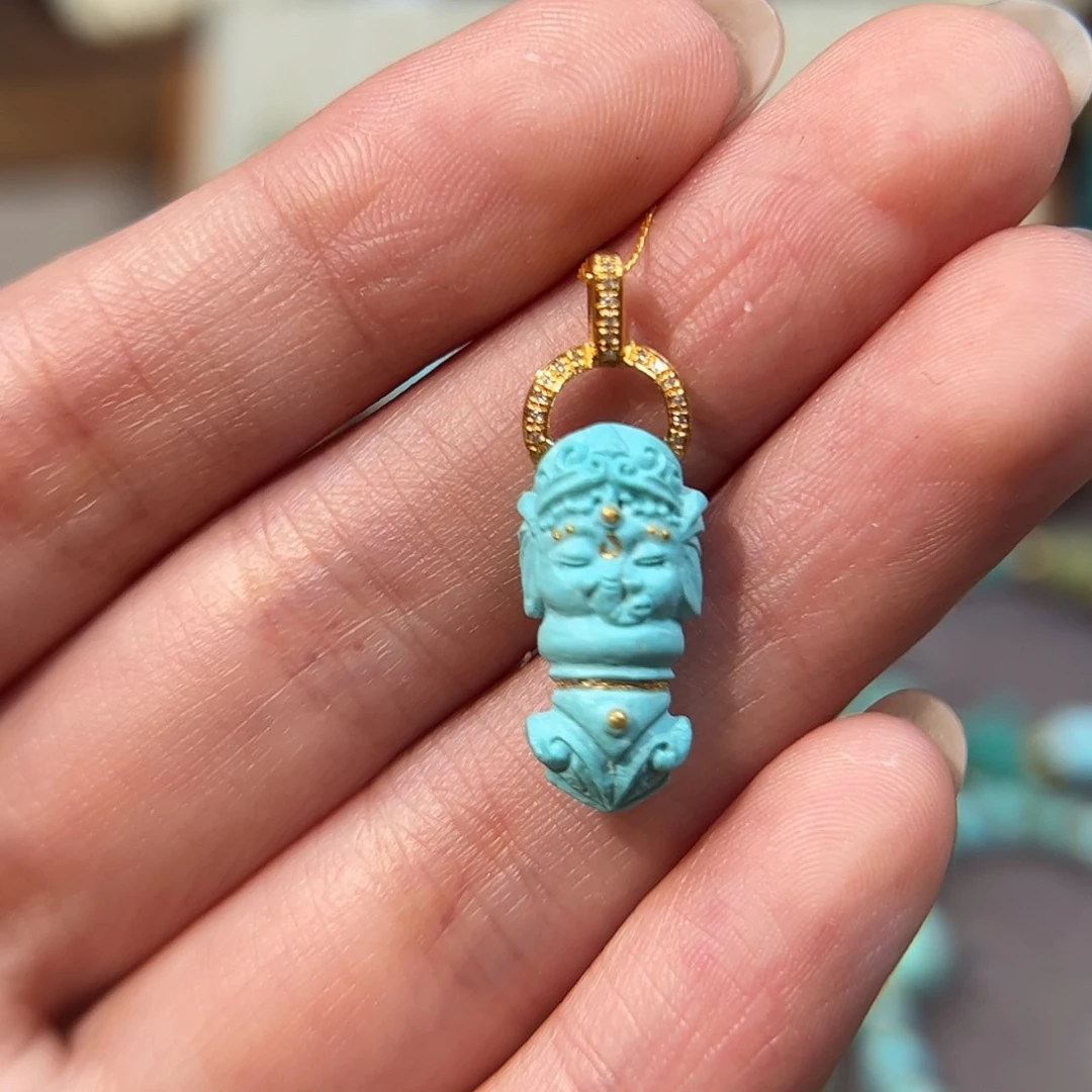 【闪购商品】18K金镶嵌绿松石吊坠(不含链)象神杵