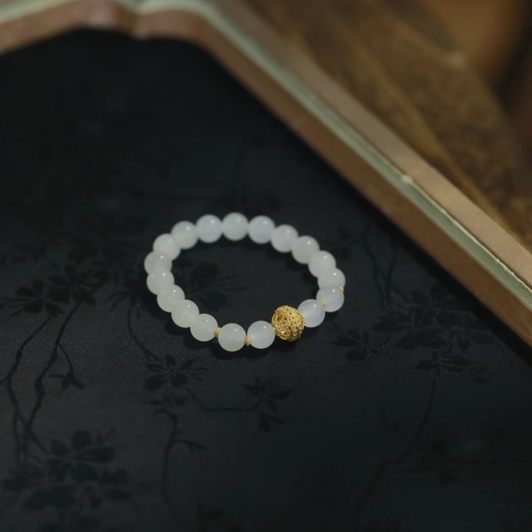 麦麦【云璃】天然和田玉白玉  18K金配件  手串