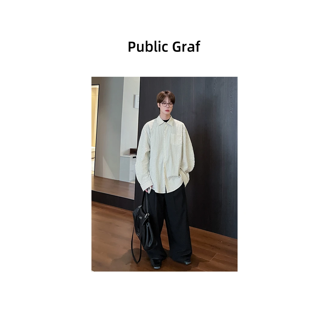 高林凡 韩系松弛感百搭衬衫外套设计感宽松弯刀袖条纹长袖衬衣