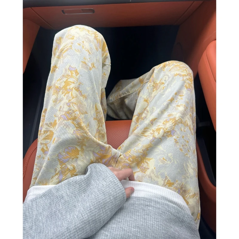 美式高街满印牛仔裤男款夏季痞帅高级感长裤子美式宽松显瘦直筒裤