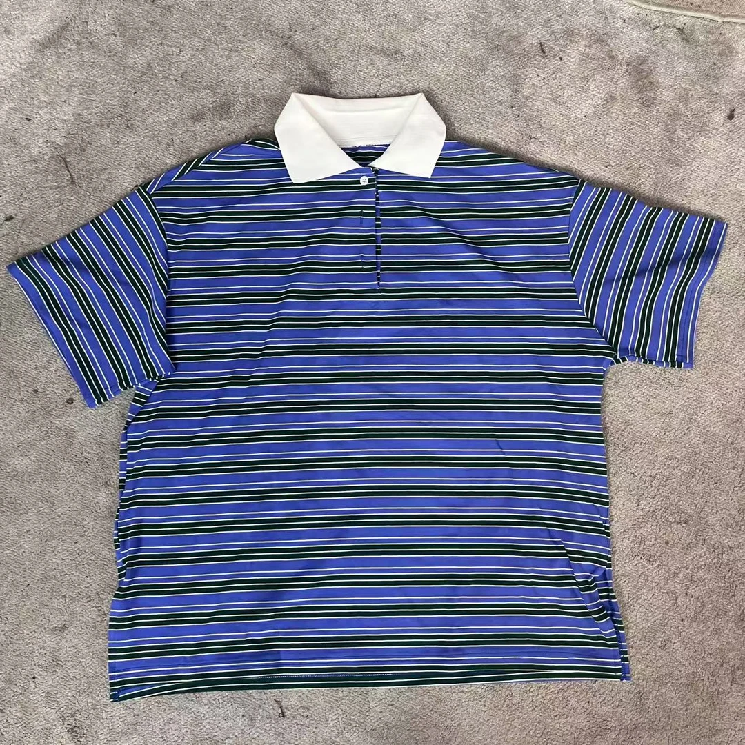 infobyfive2025夏季新款蓝色条纹扣子POLO衫NF0504267