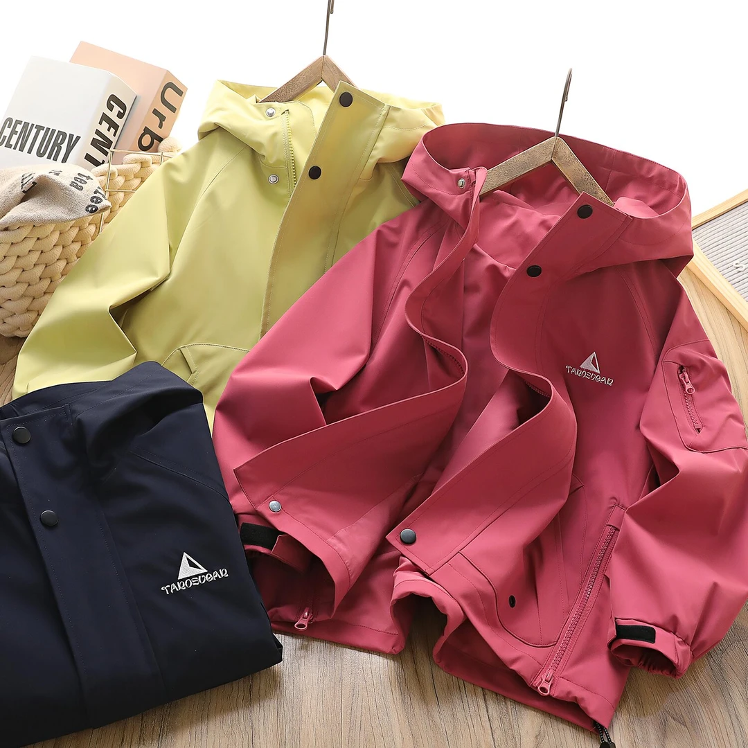 肉肉家-【运动户外冲锋衣】儿童春款时尚隐藏拉链连帽冲锋衣外套