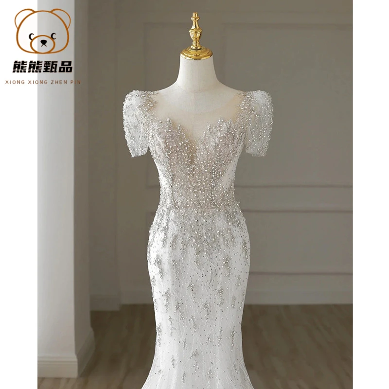 法式轻婚纱礼服2025新款新娘气质名媛高端奢华主纱修身鱼尾裙礼kl