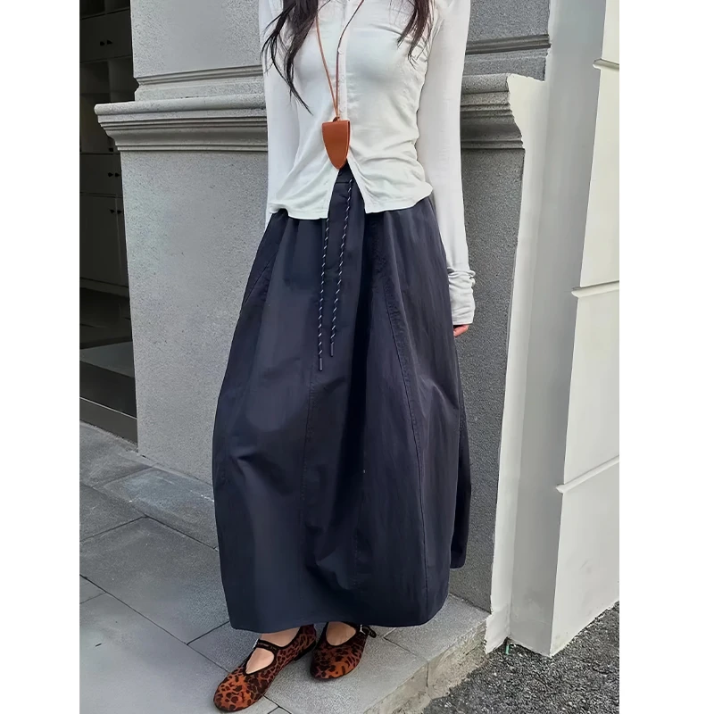 美式拼接花苞裙女夏季2025新款显瘦南瓜裙长裙高腰速干工装半身裙