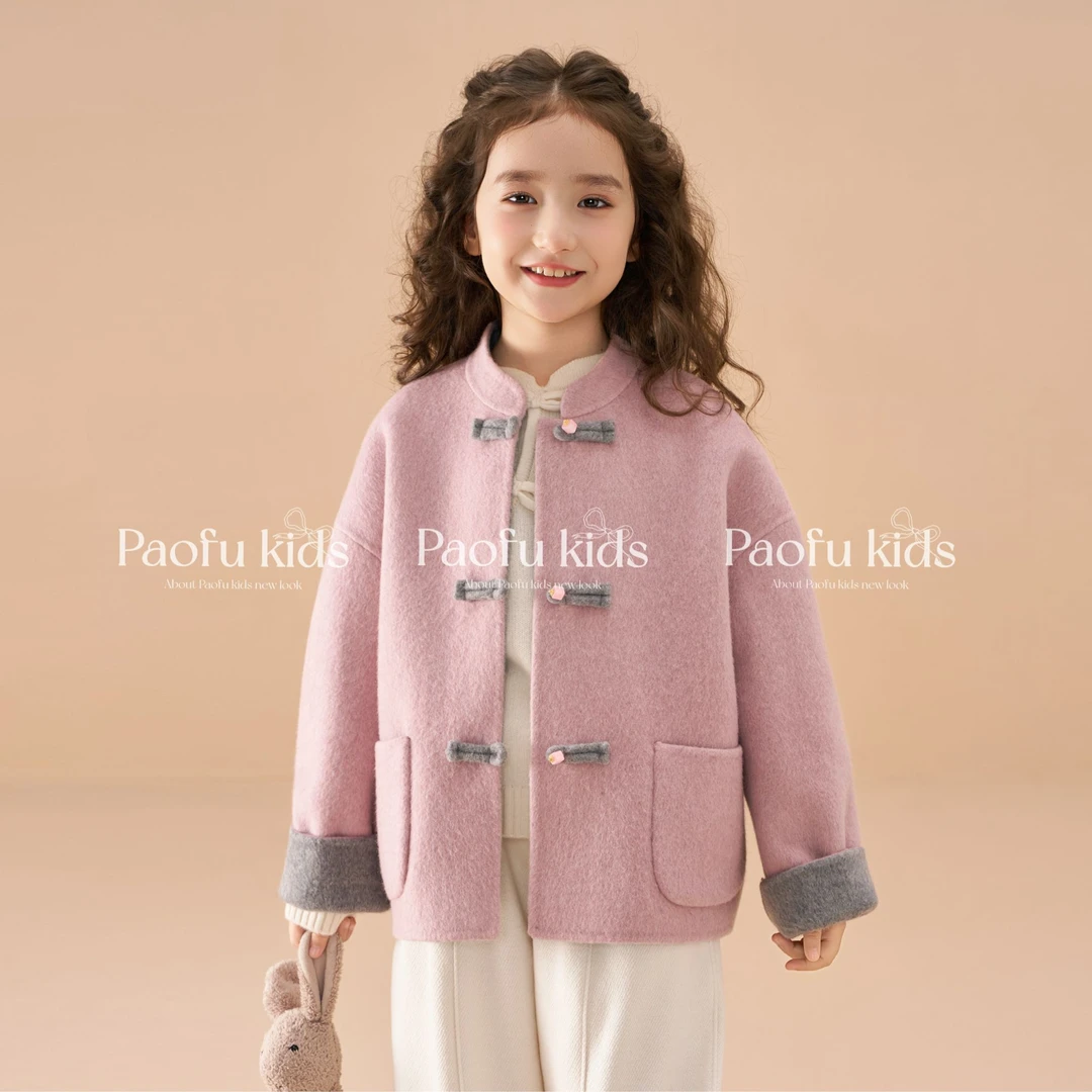 【粉紫】泡芙定制【双面双穿】【纯手工】【绵羊毛】女童秋冬大衣 PF51123