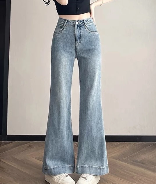 美式复古阔腿牛仔裤夏款高腰显瘦宽松垂感（瑕疵慎拍）