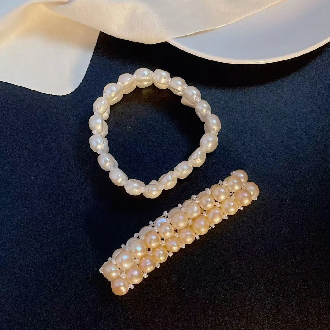 天然淡水珍珠A97#8-9M双层弹力绳馒头珍珠手链