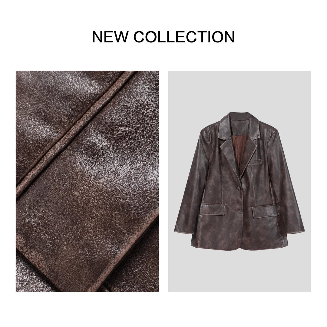 【香香专属】W3F39001B 春装 咖色皮质外套-3822