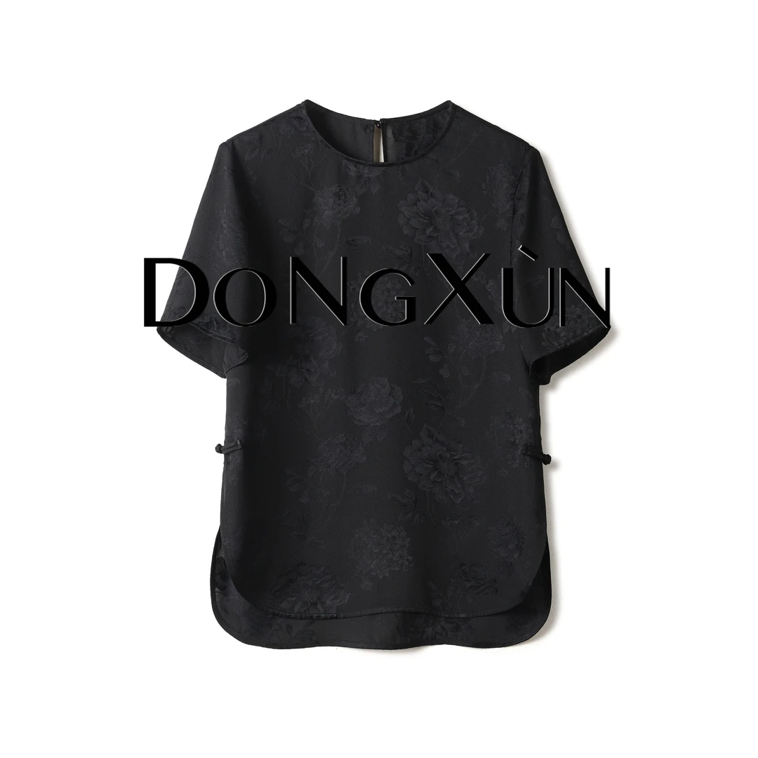 【倾城】真丝满分桑蚕丝花萝 国风显瘦优雅短袖上衣DX25AS066