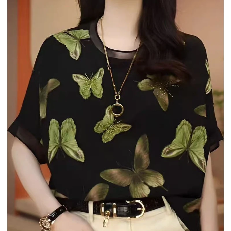 中老年妈妈装洋气时髦别致上衣女流行花色宽松遮肚子t恤夏天百搭