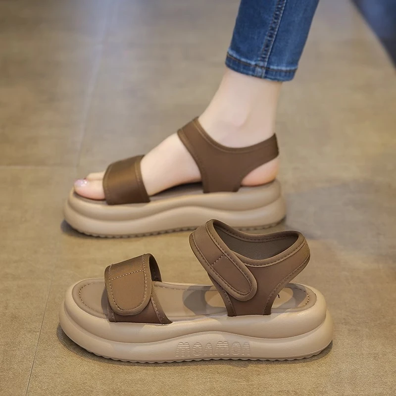 大东霞厚底凉鞋女2025夏季外穿配裙子魔术贴休闲运动沙滩罗马凉鞋