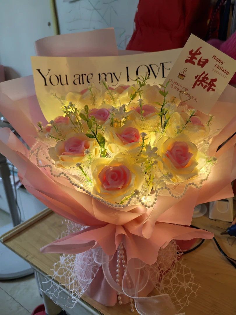 丝带玫瑰花成品手工大束花束创意礼物独特情人节生日手工自制批发