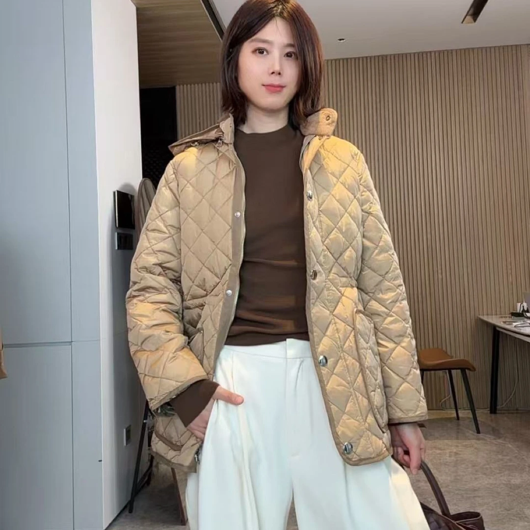 【NAN&SEN】 [格纹暖菱]2025冬季新款女中长款羽绒服 连帽外套