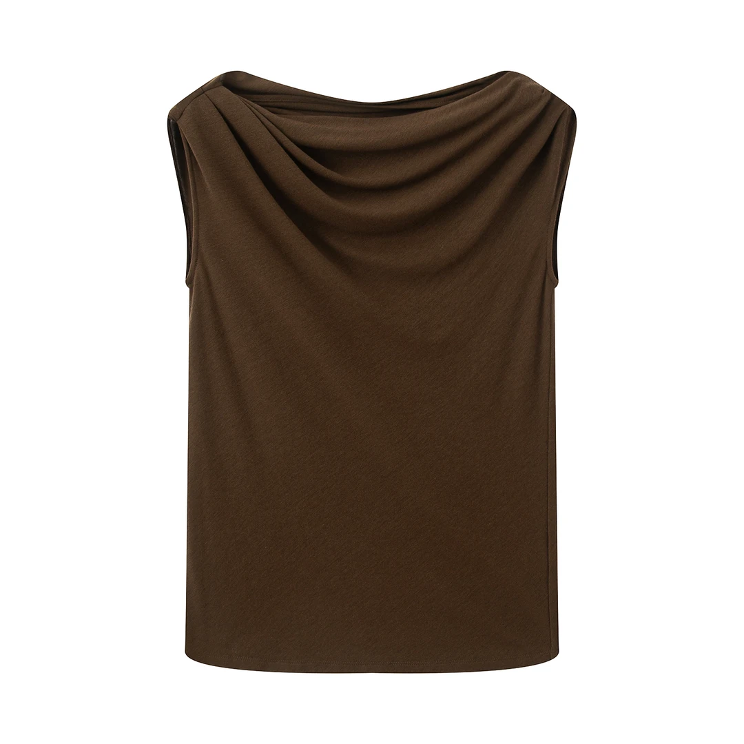 艾*家上衣商场同款2025早秋新品显瘦一字领无袖针织衫女03112