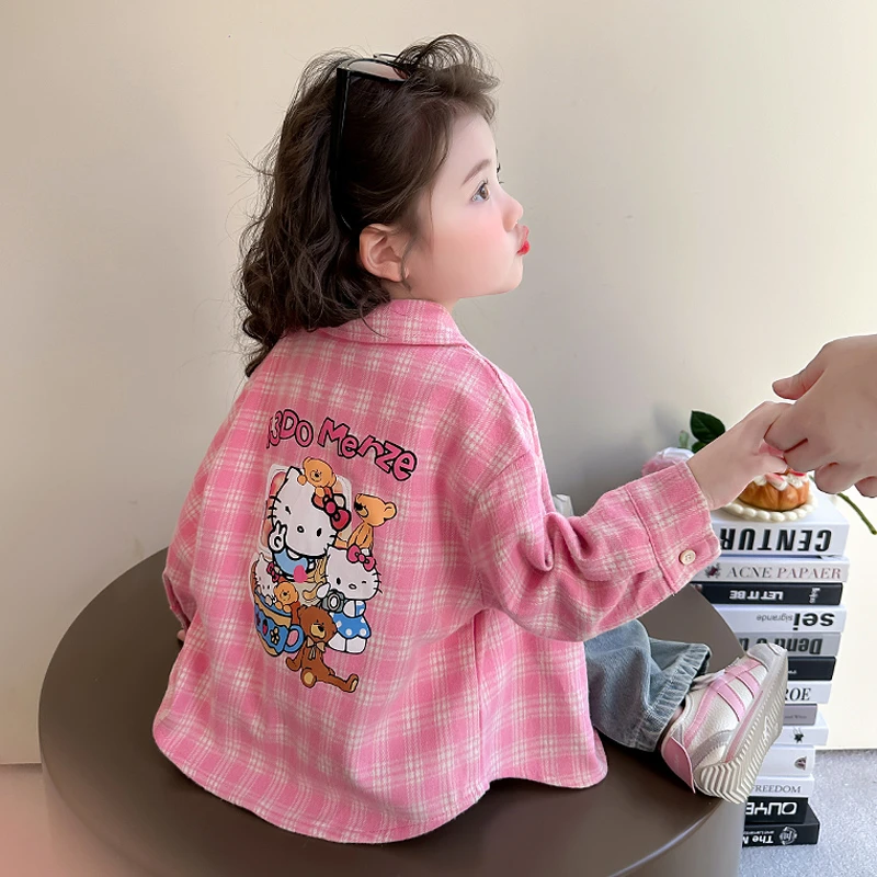 女童猫咪衬衫2025新款儿童春秋装洋气时髦长袖女宝宝春季卡通衬衣