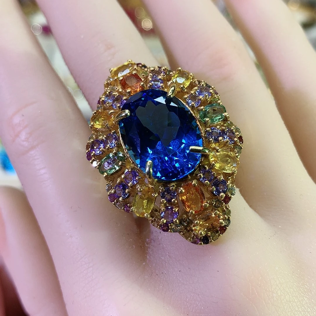 托帕石戒指银S925镶嵌