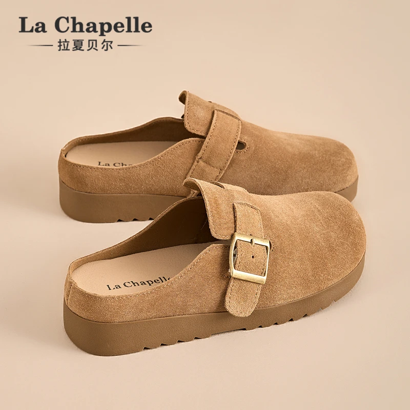 拉夏贝尔真皮2025新款勃肯鞋半拖休闲时尚春季防滑半拖百搭小众女