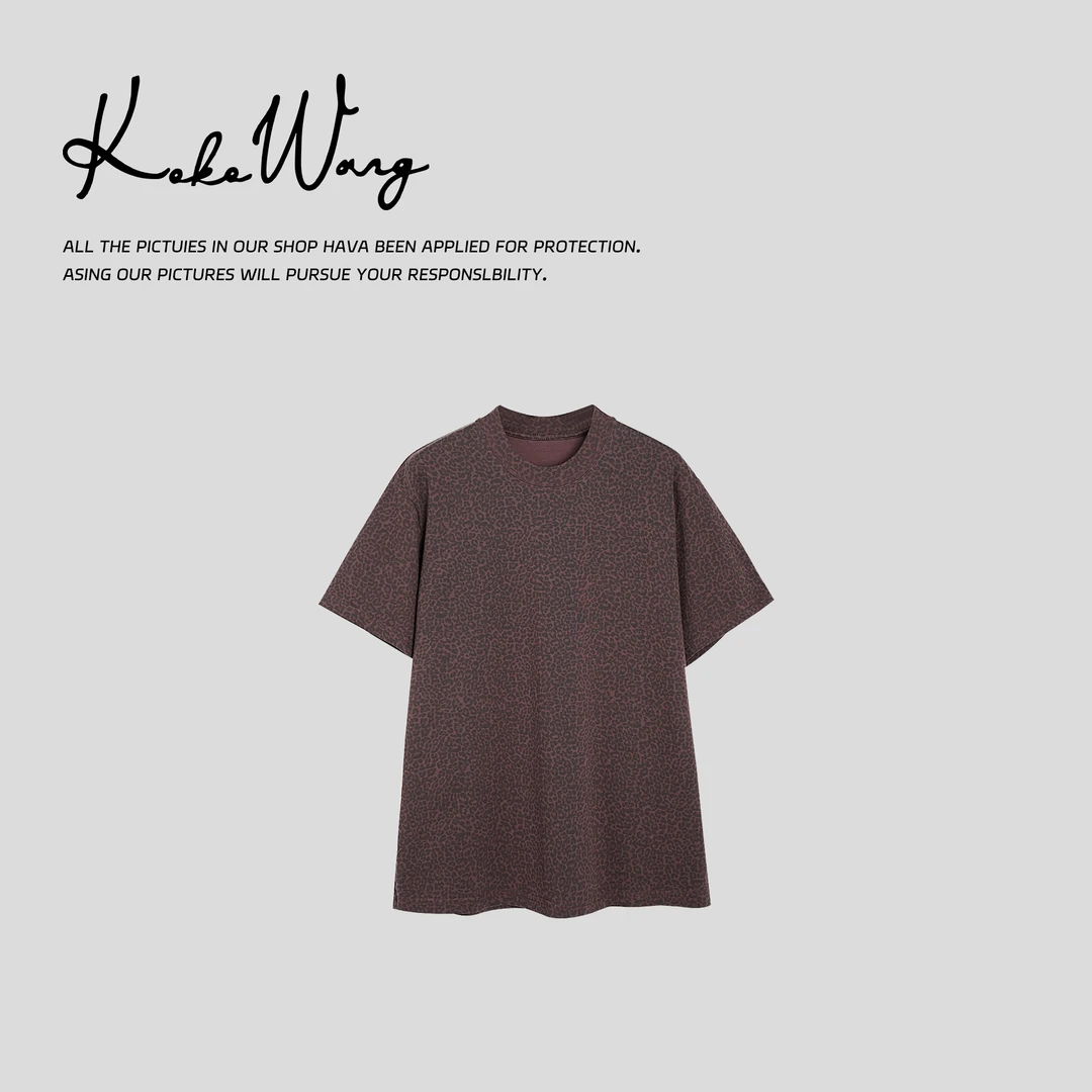 KOKO WANG时尚气质豹纹圆领舒适百搭短袖打底衫T恤545064L10T01