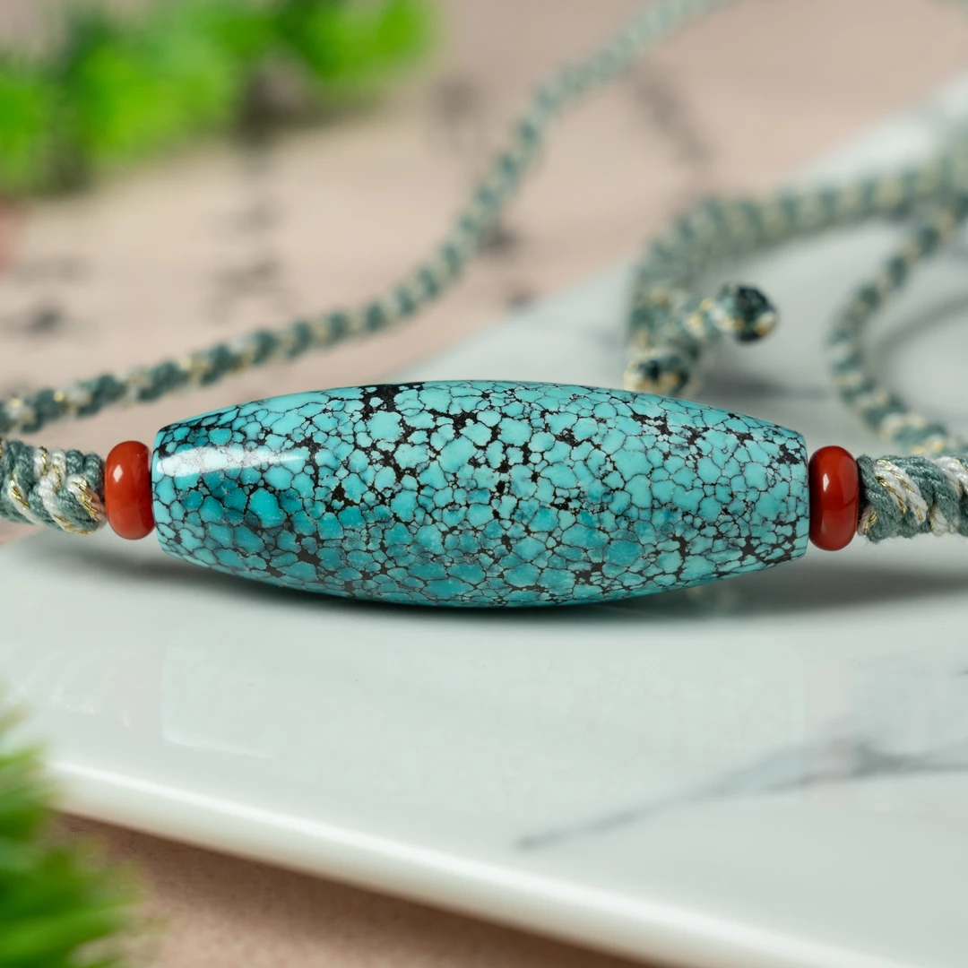 【东方灵玉】原矿高瓷精品绿松石乌兰花桶珠项链气质款