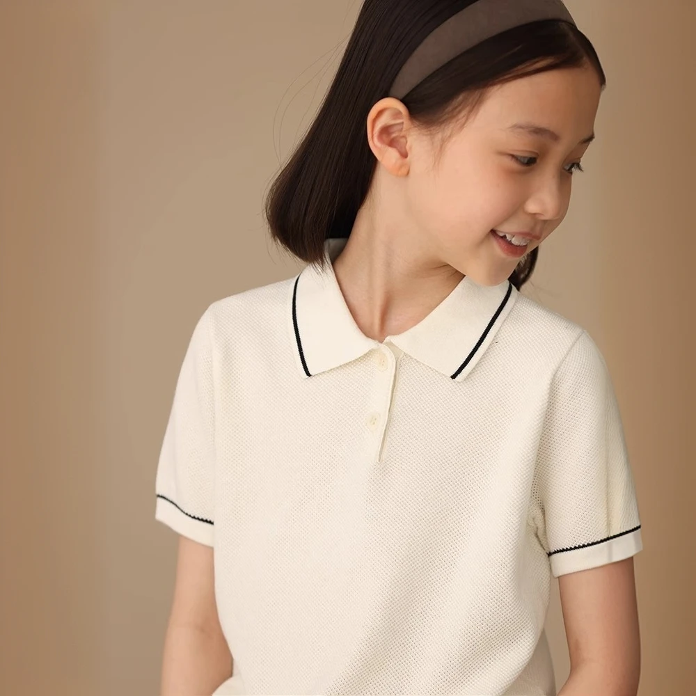 童装肌理感透气针织Polo衫夏季新款洋气休闲短袖T恤男童女童夏