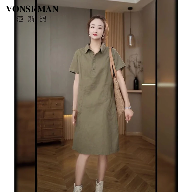大码polo领衬衫连衣裙女2025夏季新款时髦洋气遮肚减龄裙子中长裙