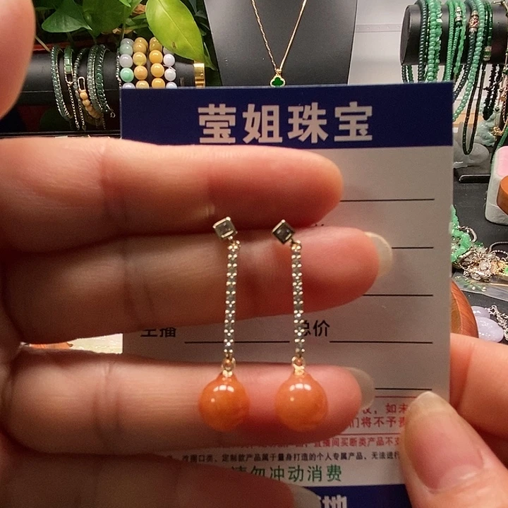 翡翠合金耳饰红翡珠耳钉
