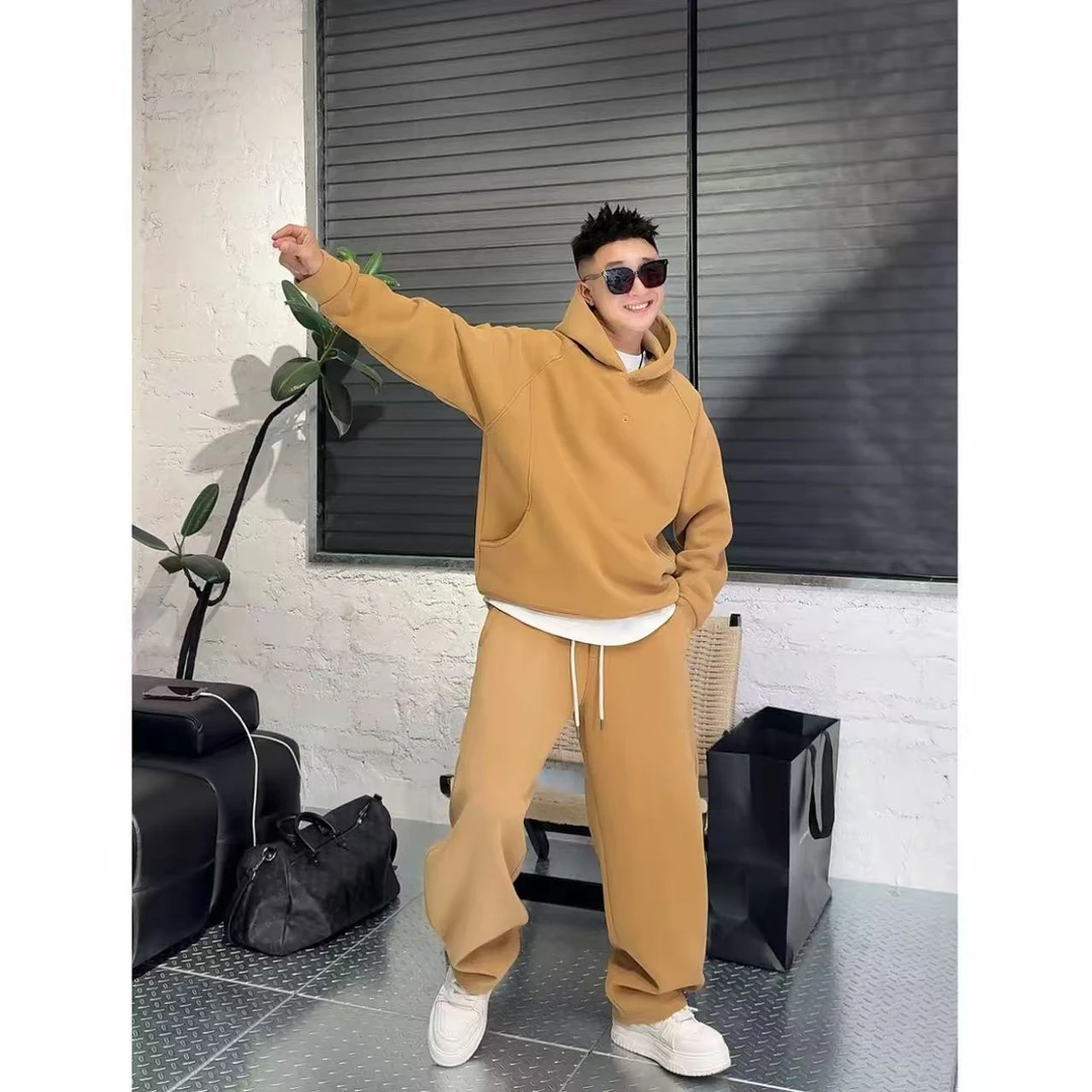 秋冬新款加绒加厚套装连帽卫衣宽松休闲松紧腰香蕉裤卫裤两件套