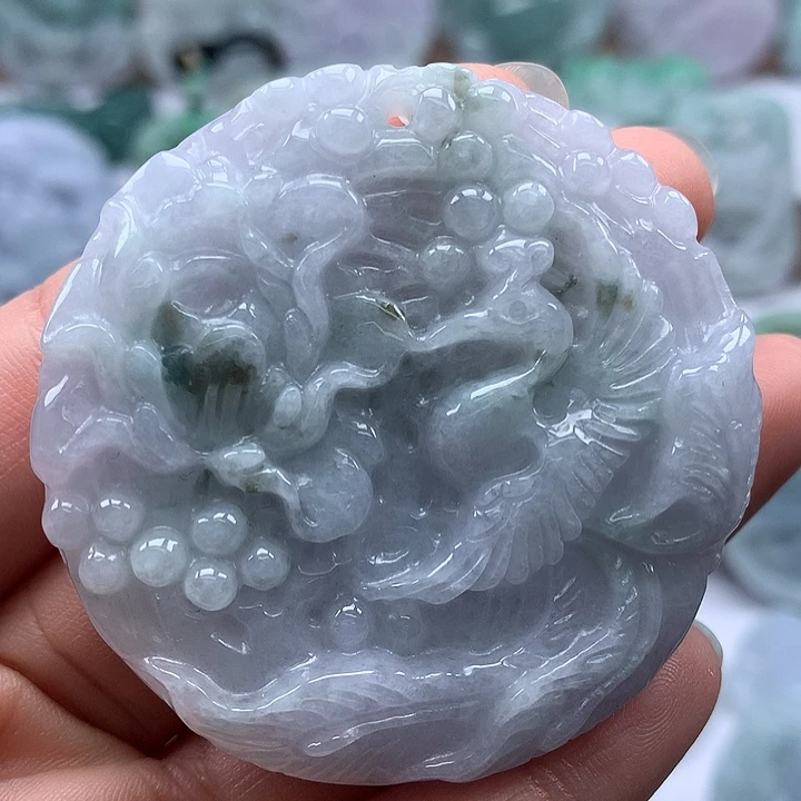 翡翠未镶嵌颈饰凤穿牡丹两面工艺福利