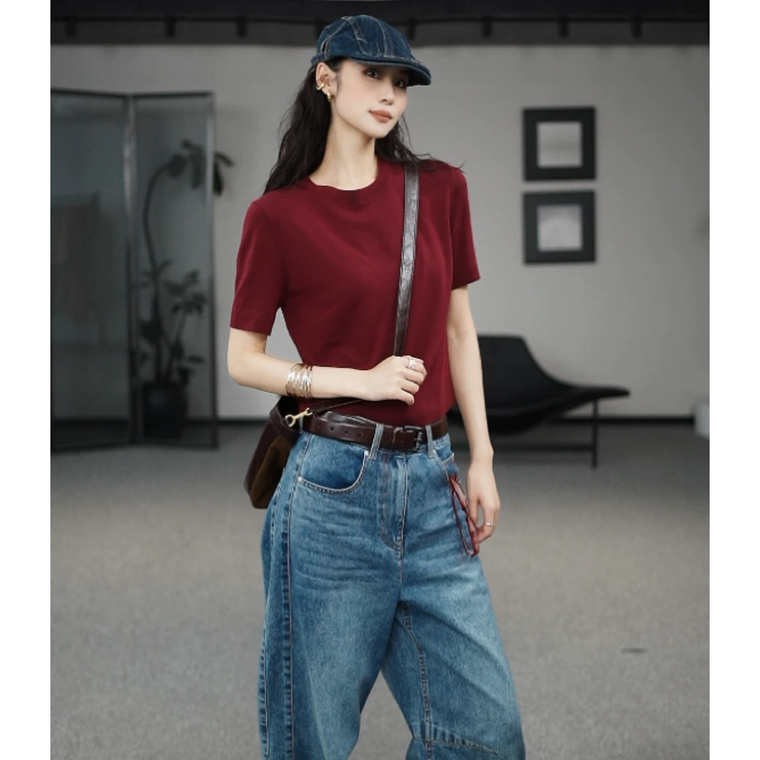 AMASS/阿玛施【安哥拉红针织T】25秋冬简约气质绵羊毛套头针织衫