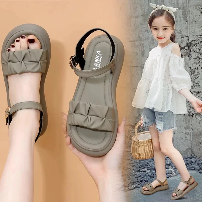 女童凉鞋夏款2025新款时尚软底中大童小公主女孩学生平底沙滩凉鞋