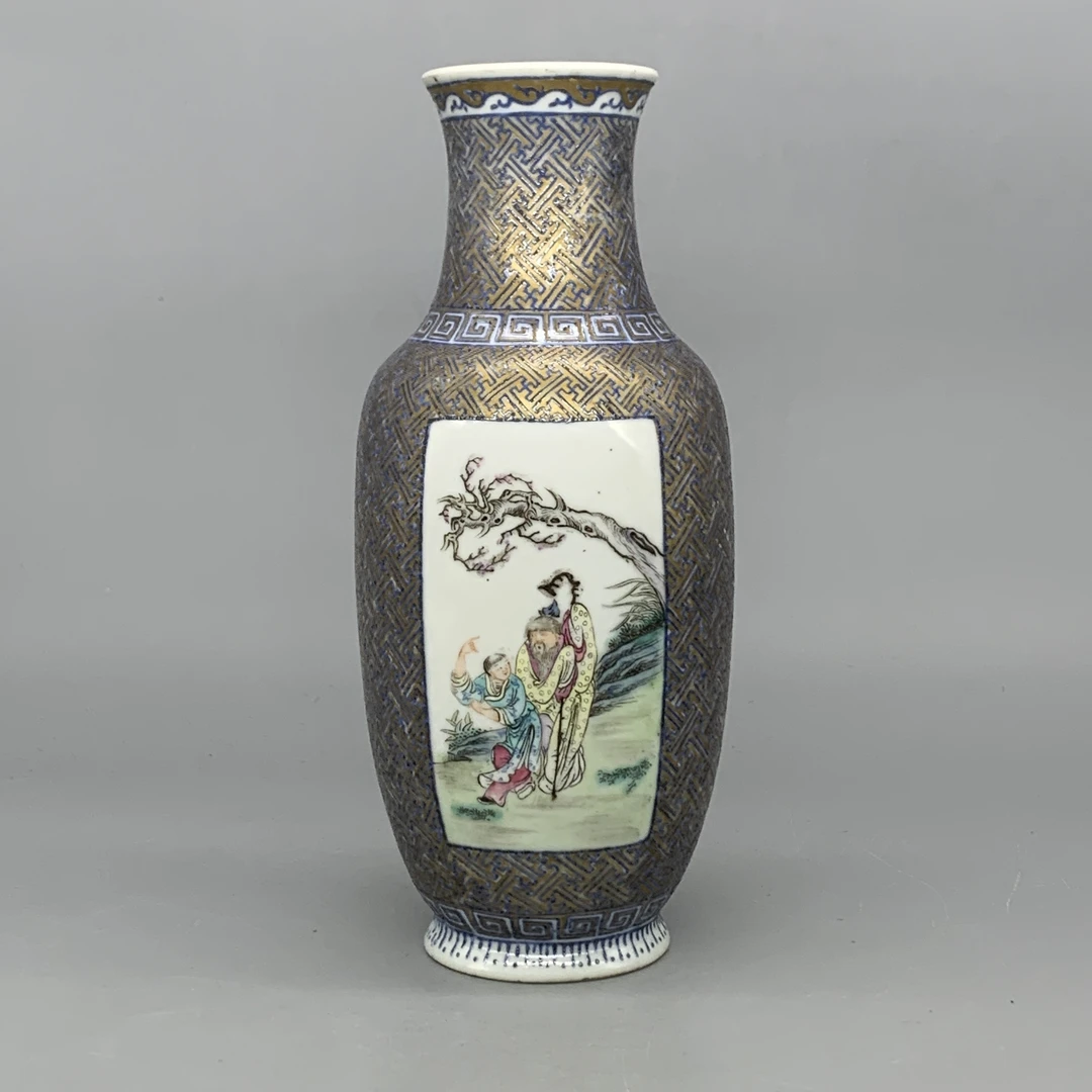 32512098*民国粉彩万字锦地开窗人物故事观音尊/瓷器三/MM