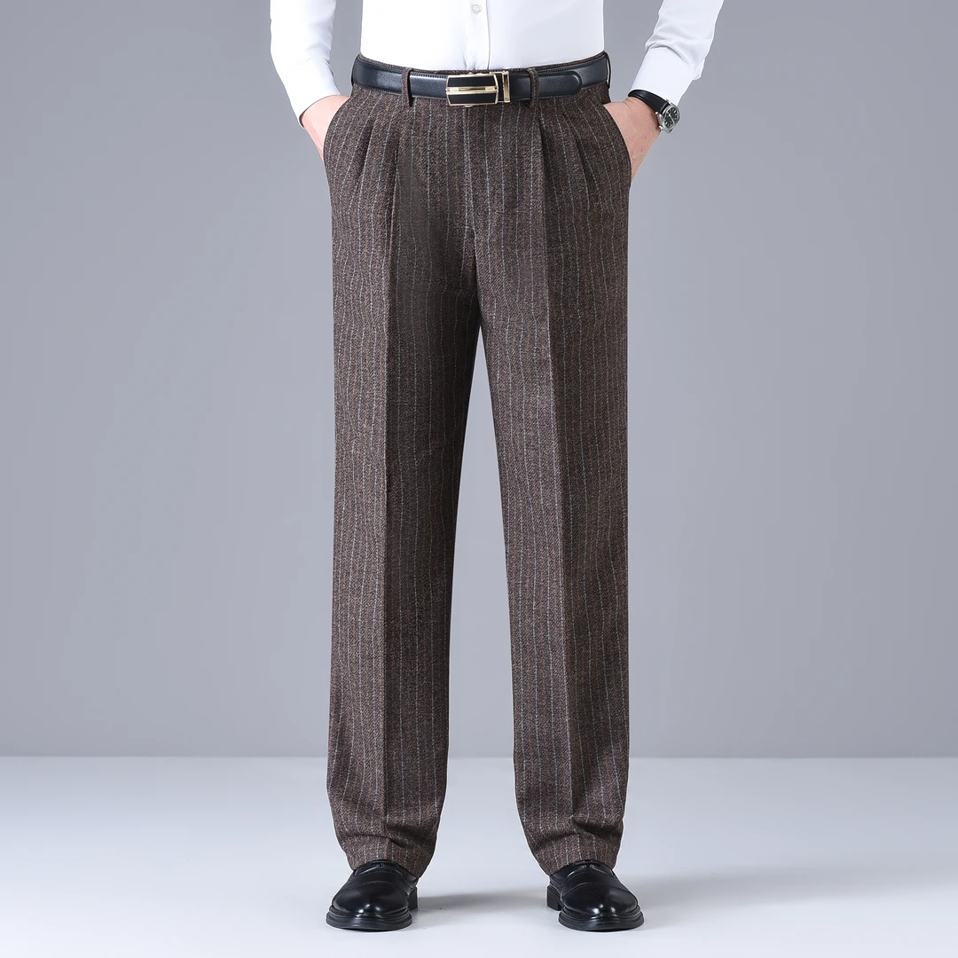 爸爸装宽松长裤子免烫中老年西服裤爸爸装双褶高腰裤新款男士西裤