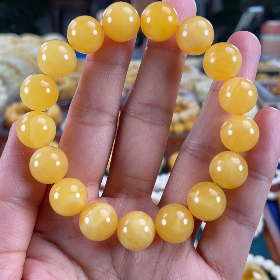 琥珀未镶嵌珠宝奇石12+黄白花蜡圆珠19.32
