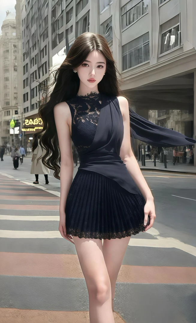 别致设计感夏季新款黑色蕾丝圆领收腰显瘦连衣裙女高级时尚气质