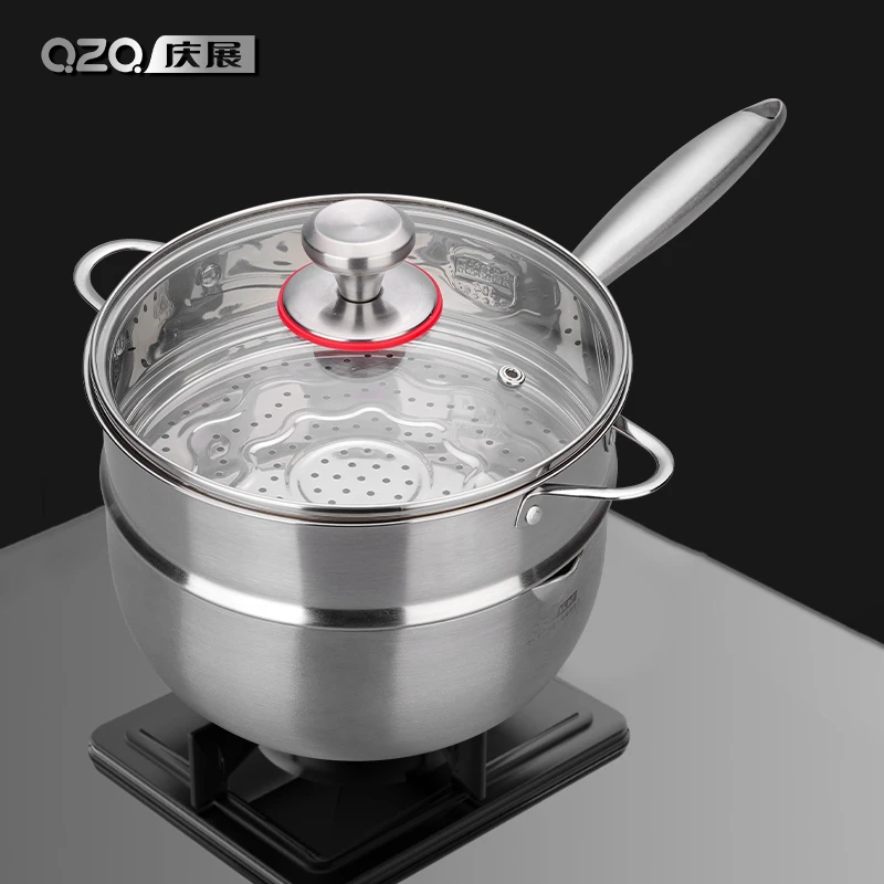 【20cm-22cm】18-10不锈钢韩式雪平锅不粘锅奶锅家用汤锅不挑炉灶